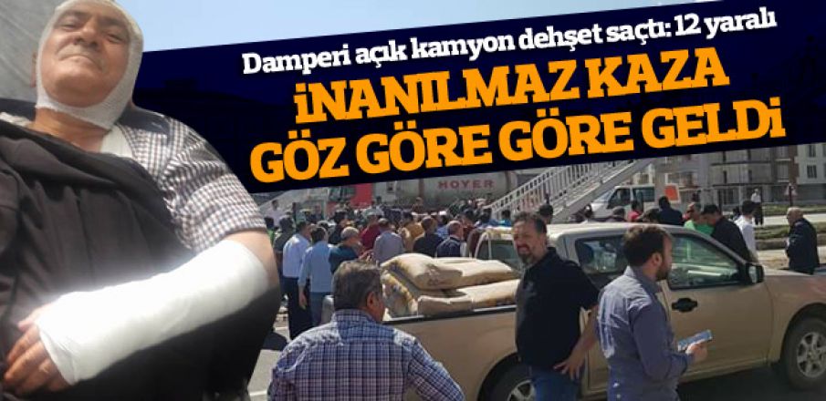 Damperi açık kamyon üst geçide çarptı: 12 yaralı