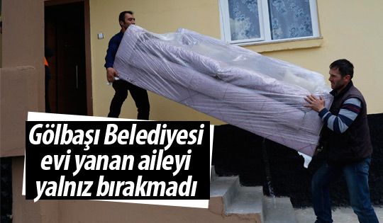 Gölbaşı Belediyesi'nden evi yanan aile yardım