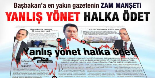 Sabah'ın zam haberi başlığı: Yanlış yönet halka ödet