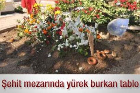 Şehidin mezarında yürek burkan tablo