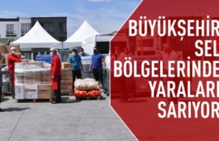 Büyükşehir sel bölgelerinin yaralarını sarıyor